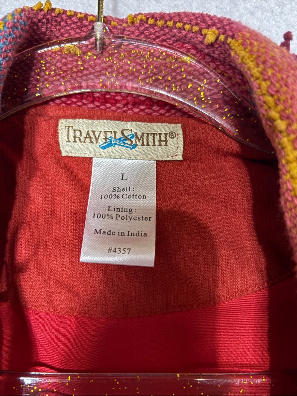 TravelSmith Multicolor Patchwork Jean Jacket - Red, Yellow, Teal, Orange, Pink - Picture 6 of 6
